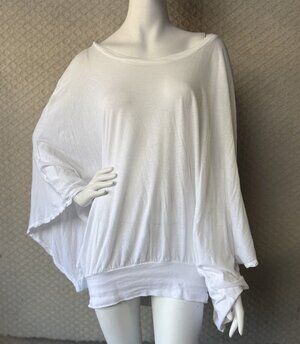 AND Mark Estel Womens Batwing Tunic Top White Scoop Neck Short Sleeve Size M